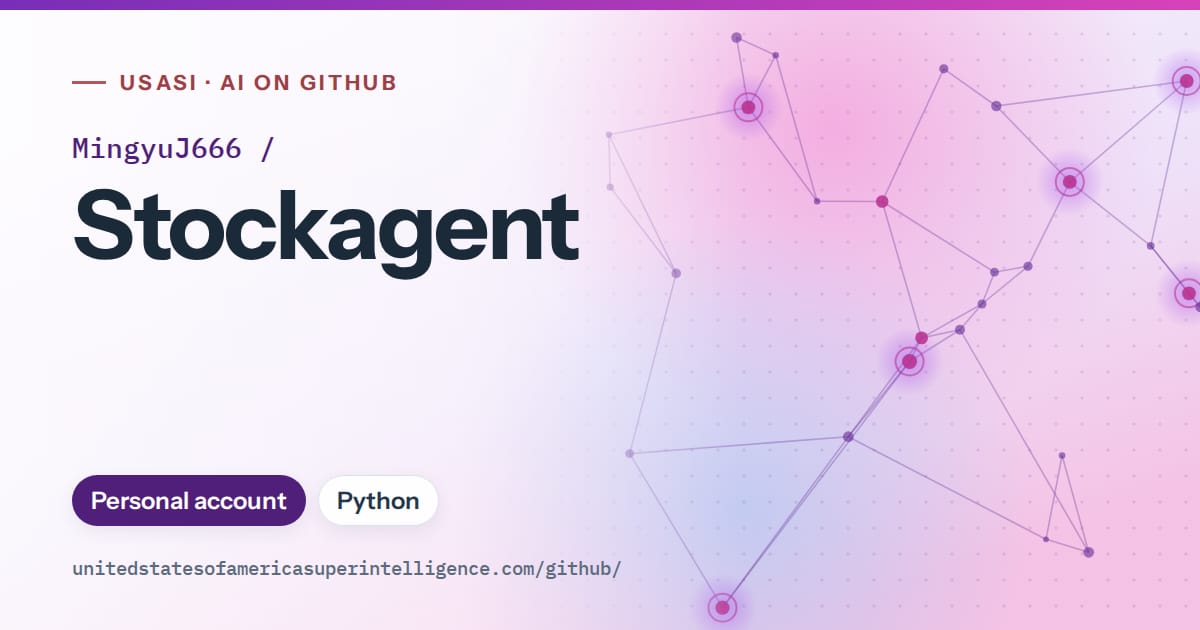Generated violet constellation network artwork for MingyuJ666/Stockagent, labeled USASI · AI on GitHub, with Personal account · Python.