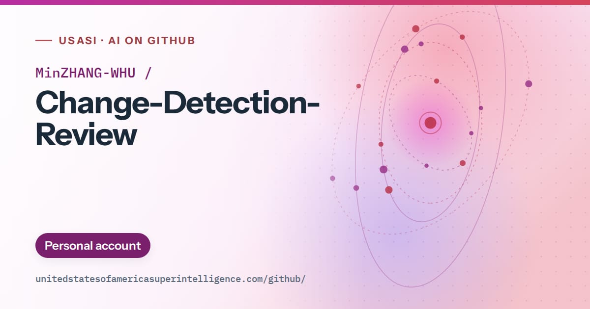Generated purple orbit artwork for MinZHANG-WHU/Change-Detection-Review, labeled USASI · AI on GitHub, with Personal account.
