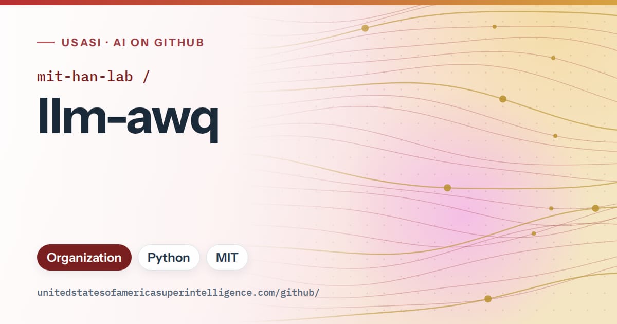 Generated red flowing-wave artwork for mit-han-lab/llm-awq, labeled USASI · AI on GitHub, with Organization · Python · MIT.