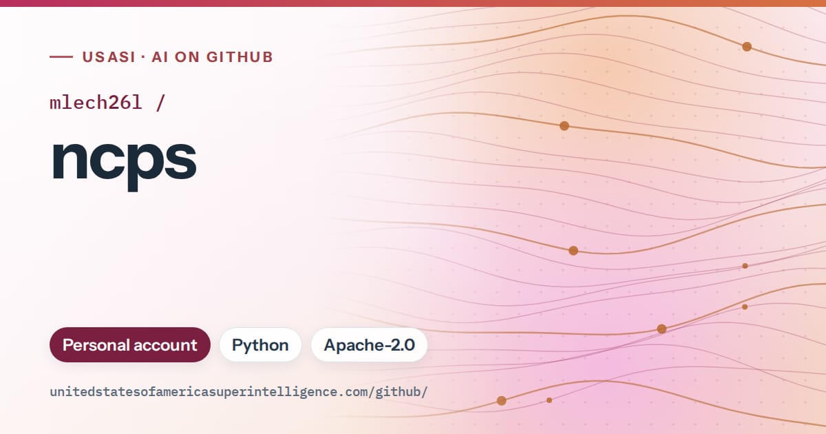 Generated pink flowing-wave artwork for mlech26l/ncps, labeled USASI · AI on GitHub, with Personal account · Python · Apache-2.0.