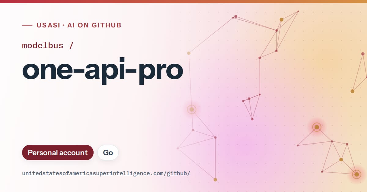 Generated red constellation network artwork for modelbus/one-api-pro, labeled USASI · AI on GitHub, with Personal account · Go.