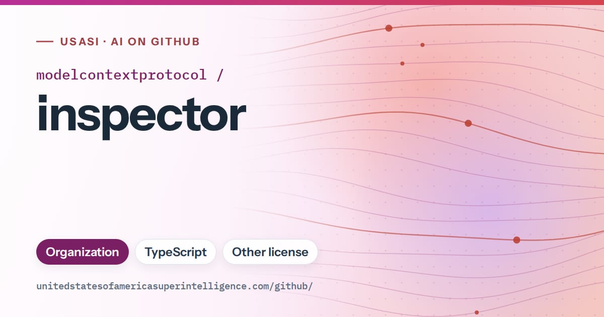 Generated purple flowing-wave artwork for modelcontextprotocol/inspector, labeled USASI · AI on GitHub, with Organization · TypeScript · Other license.