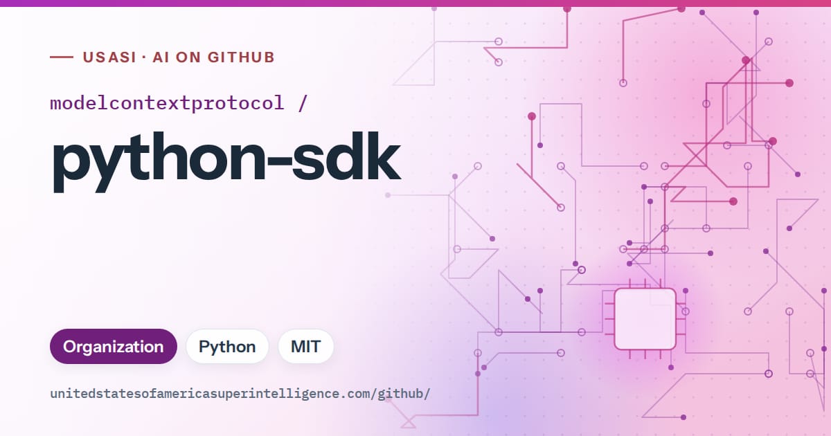 Generated purple circuit-trace artwork for modelcontextprotocol/python-sdk, labeled USASI · AI on GitHub, with Organization · Python · MIT.