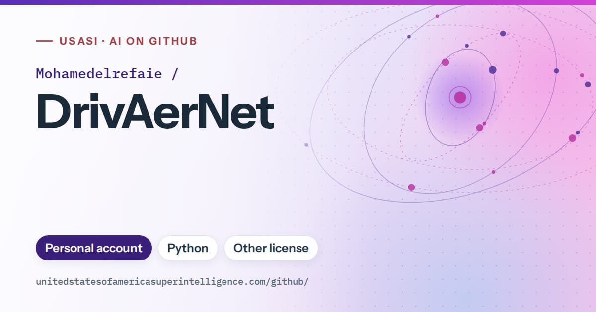 Generated violet orbit artwork for Mohamedelrefaie/DrivAerNet, labeled USASI · AI on GitHub, with Personal account · Python · Other license.