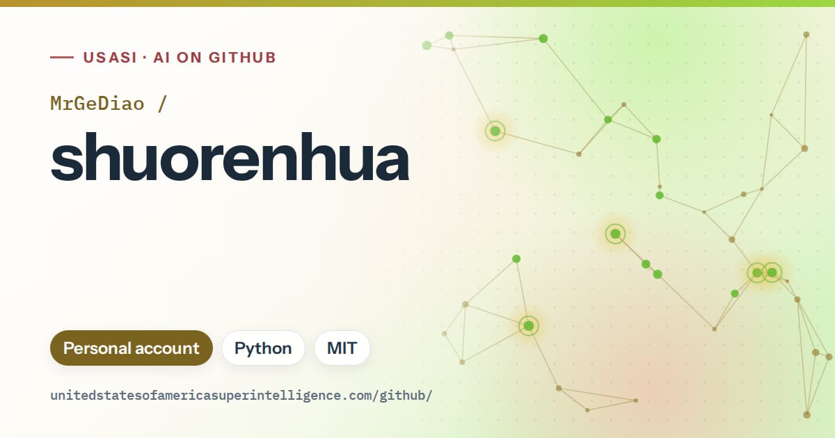 Generated orange constellation network artwork for MrGeDiao/shuorenhua, labeled USASI · AI on GitHub, with Personal account · Python · MIT.