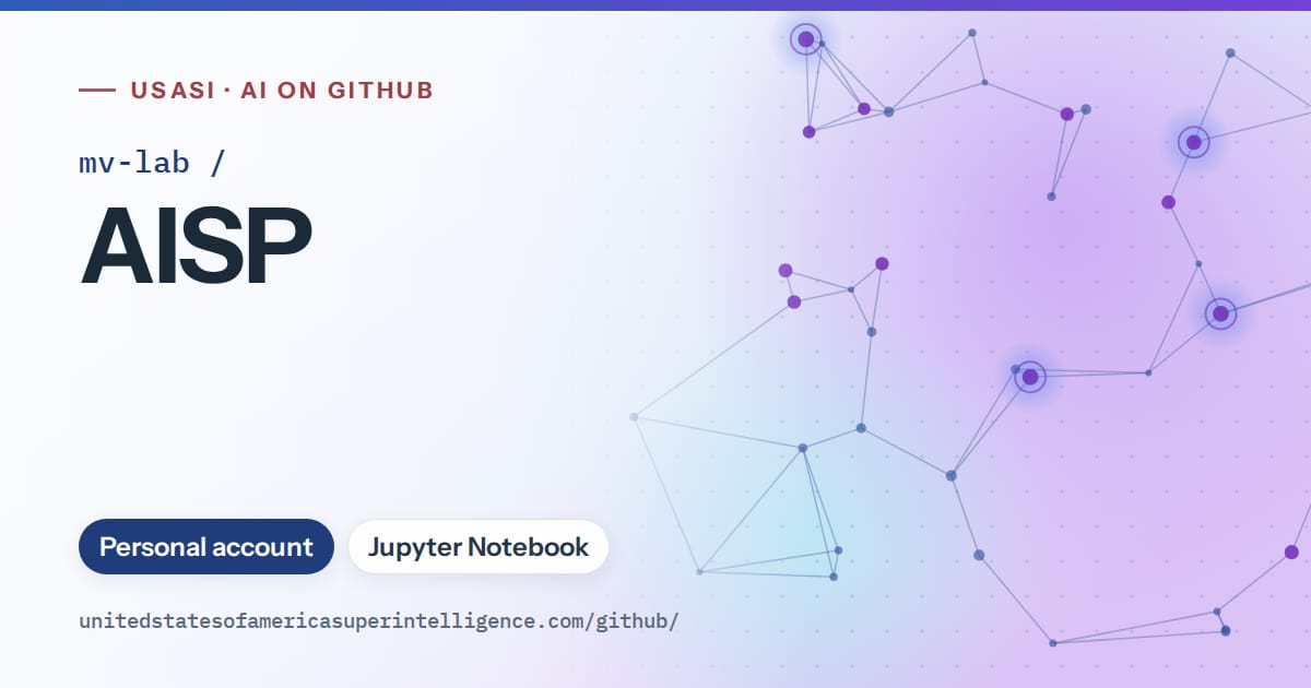 Generated blue constellation network artwork for mv-lab/AISP, labeled USASI · AI on GitHub, with Personal account · Jupyter Notebook.