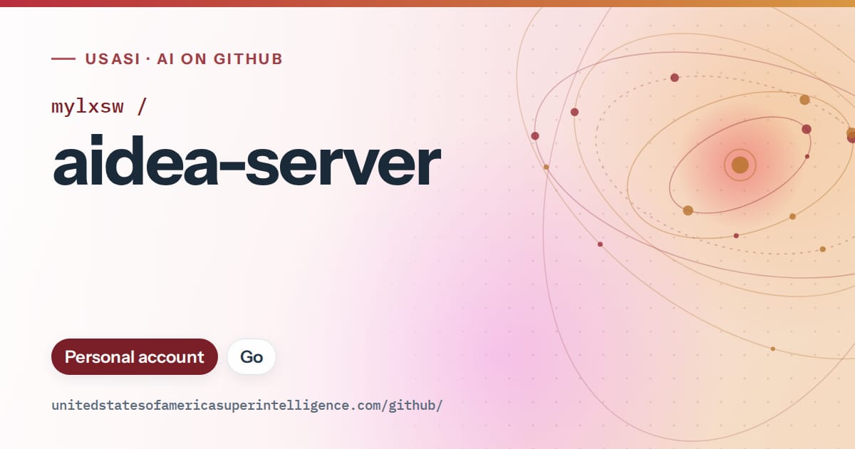 Generated red orbit artwork for mylxsw/aidea-server, labeled USASI · AI on GitHub, with Personal account · Go.
