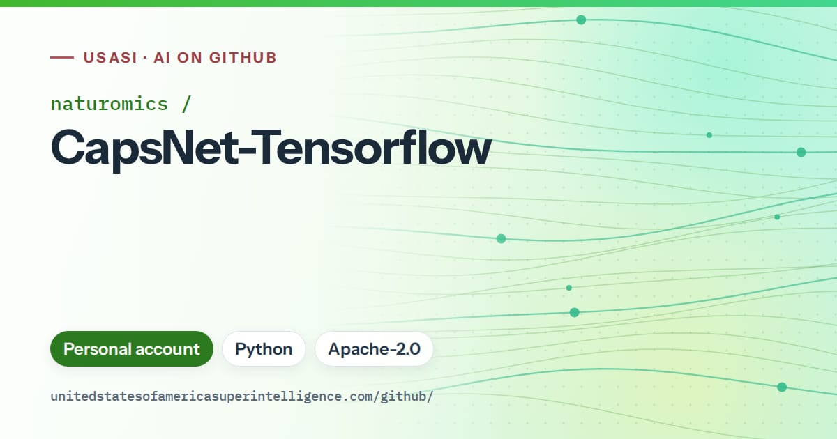 Generated green flowing-wave artwork for naturomics/CapsNet-Tensorflow, labeled USASI · AI on GitHub, with Personal account · Python · Apache-2.0.