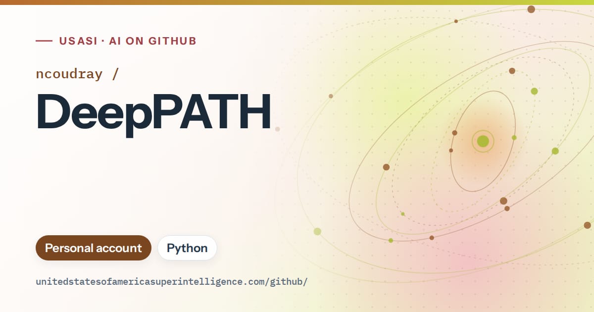 Generated orange orbit artwork for ncoudray/DeepPATH, labeled USASI · AI on GitHub, with Personal account · Python.