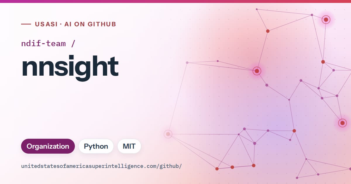Generated purple constellation network artwork for ndif-team/nnsight, labeled USASI · AI on GitHub, with Organization · Python · MIT.