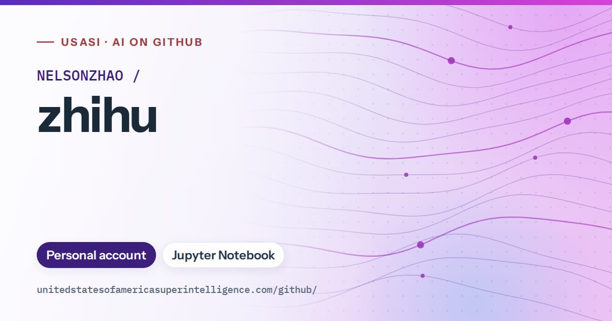 Generated violet flowing-wave artwork for NELSONZHAO/zhihu, labeled USASI · AI on GitHub, with Personal account · Jupyter Notebook.