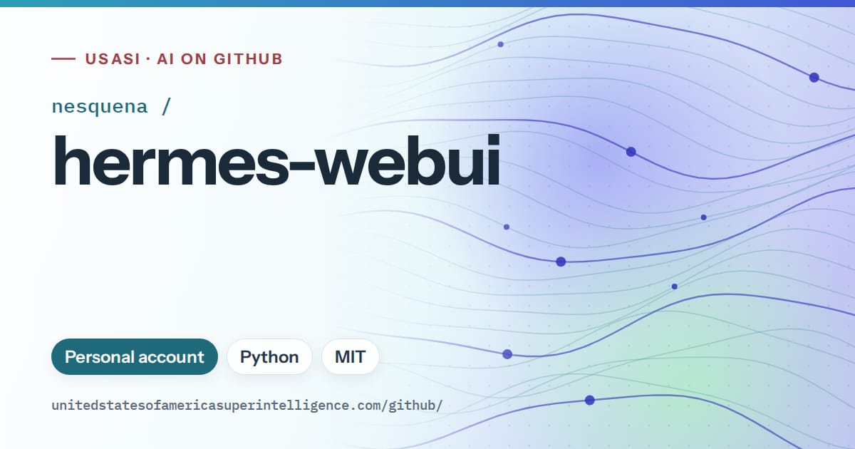 Generated sky blue flowing-wave artwork for nesquena/hermes-webui, labeled USASI · AI on GitHub, with Personal account · Python · MIT.