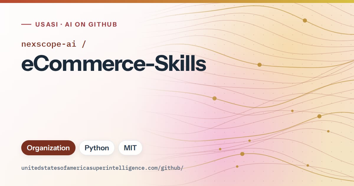Generated red flowing-wave artwork for nexscope-ai/eCommerce-Skills, labeled USASI · AI on GitHub, with Organization · Python · MIT.