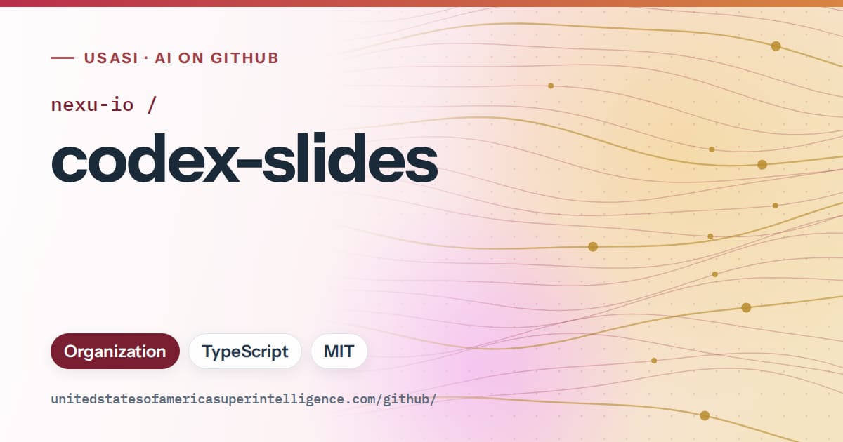 Generated red flowing-wave artwork for nexu-io/codex-slides, labeled USASI · AI on GitHub, with Organization · TypeScript · MIT.