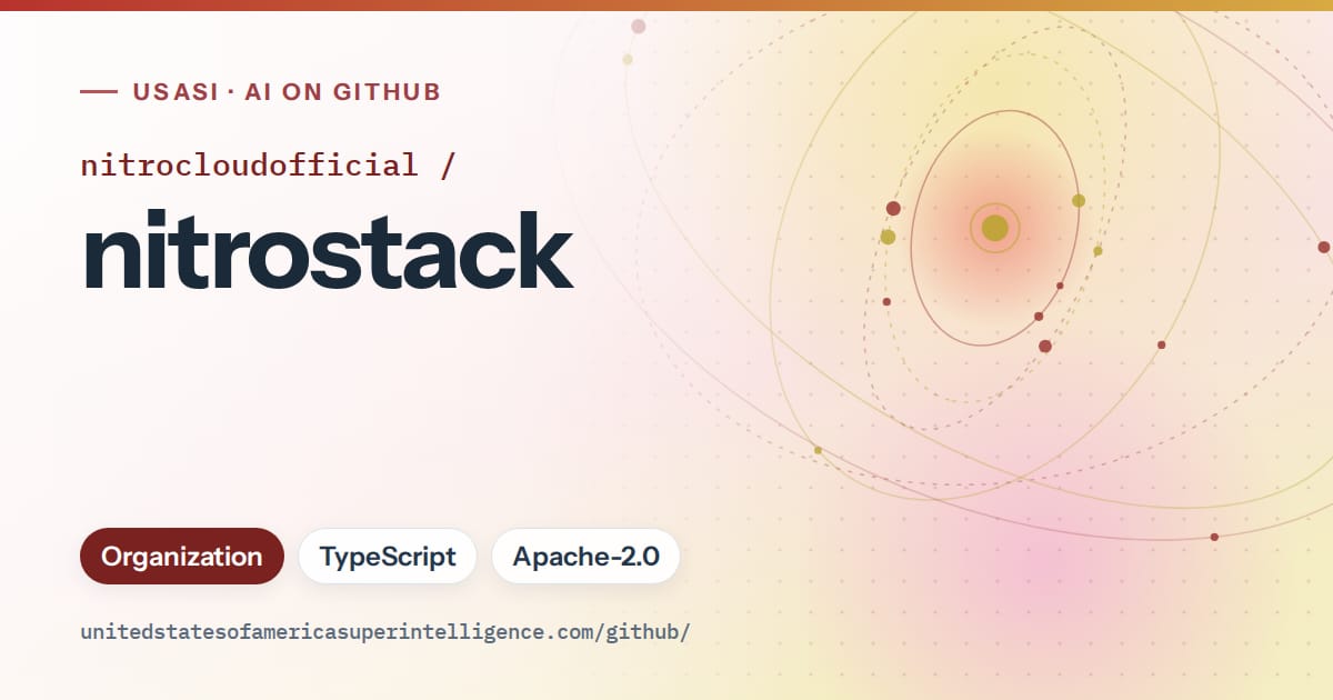 Generated red orbit artwork for nitrocloudofficial/nitrostack, labeled USASI · AI on GitHub, with Organization · TypeScript · Apache-2.0.