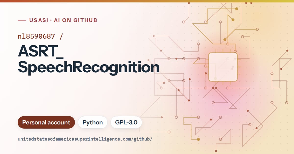 Generated red circuit-trace artwork for nl8590687/ASRT_SpeechRecognition, labeled USASI · AI on GitHub, with Personal account · Python · GPL-3.0.