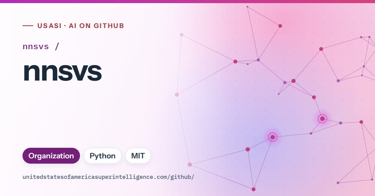 Generated purple constellation network artwork for nnsvs/nnsvs, labeled USASI · AI on GitHub, with Organization · Python · MIT.