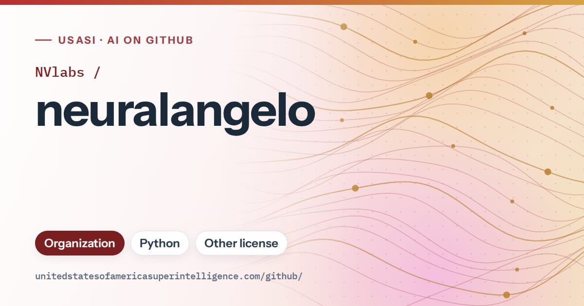 Generated red flowing-wave artwork for NVlabs/neuralangelo, labeled USASI · AI on GitHub, with Organization · Python · Other license.