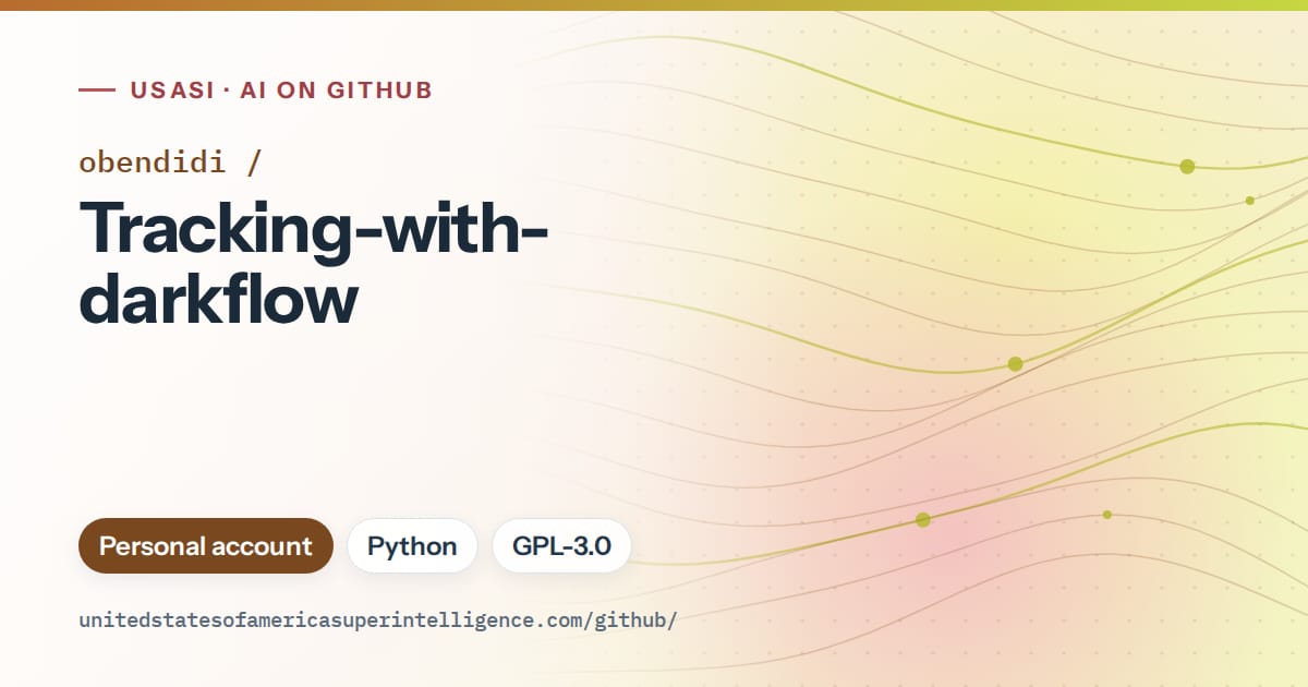 Generated orange flowing-wave artwork for obendidi/Tracking-with-darkflow, labeled USASI · AI on GitHub, with Personal account · Python · GPL-3.0.
