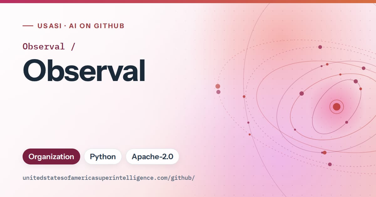 Generated pink orbit artwork for Observal/Observal, labeled USASI · AI on GitHub, with Organization · Python · Apache-2.0.
