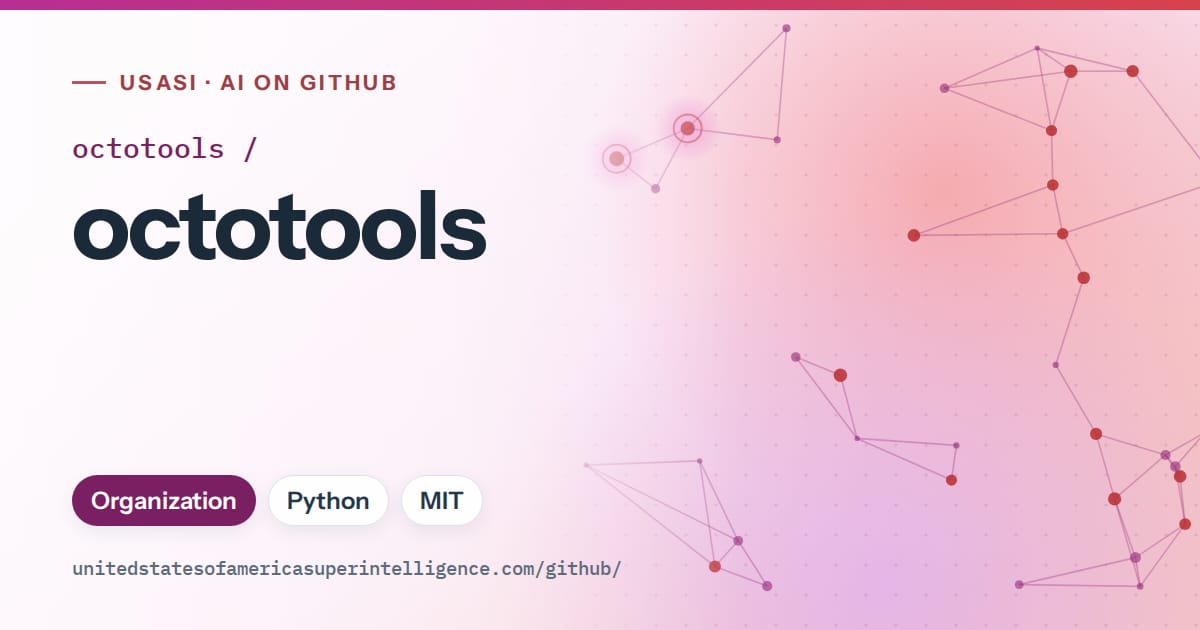 Generated purple constellation network artwork for octotools/octotools, labeled USASI · AI on GitHub, with Organization · Python · MIT.