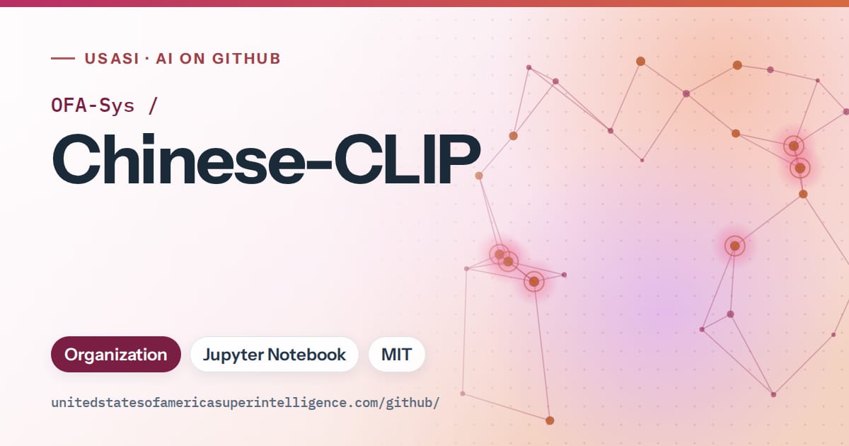 Generated pink constellation network artwork for OFA-Sys/Chinese-CLIP, labeled USASI · AI on GitHub, with Organization · Jupyter Notebook · MIT.