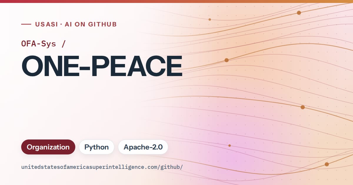 Generated red flowing-wave artwork for OFA-Sys/ONE-PEACE, labeled USASI · AI on GitHub, with Organization · Python · Apache-2.0.