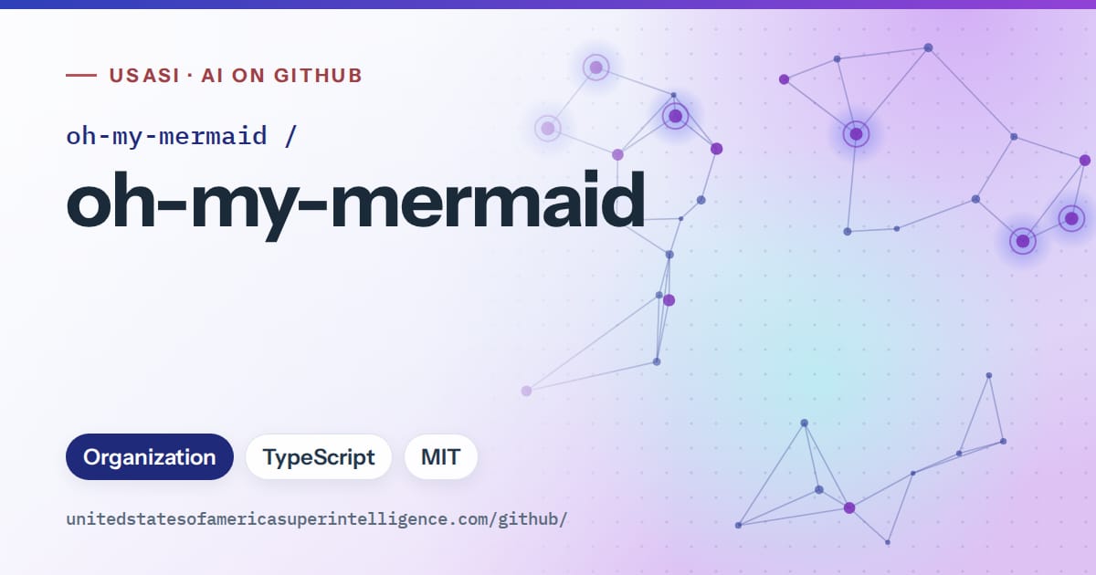 Generated blue constellation network artwork for oh-my-mermaid/oh-my-mermaid, labeled USASI · AI on GitHub, with Organization · TypeScript · MIT.