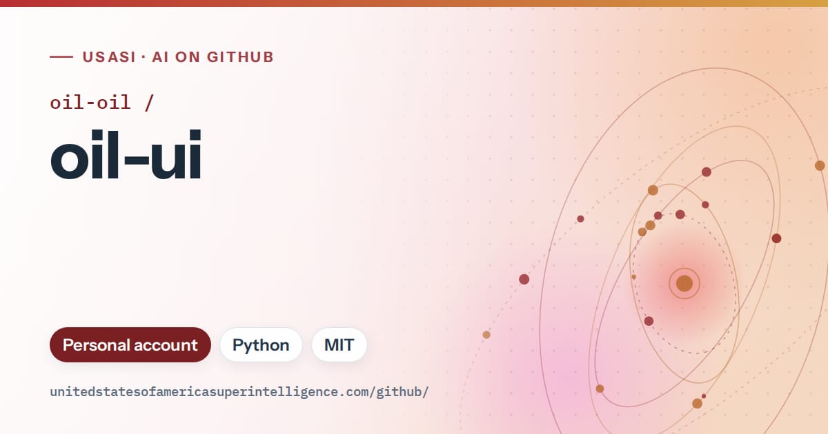 Generated red orbit artwork for oil-oil/oil-ui, labeled USASI · AI on GitHub, with Personal account · Python · MIT.