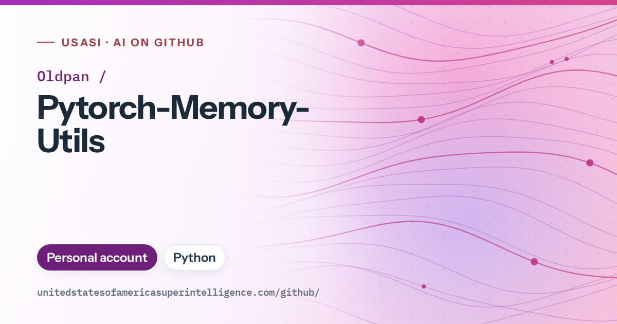 Generated purple flowing-wave artwork for Oldpan/Pytorch-Memory-Utils, labeled USASI · AI on GitHub, with Personal account · Python.