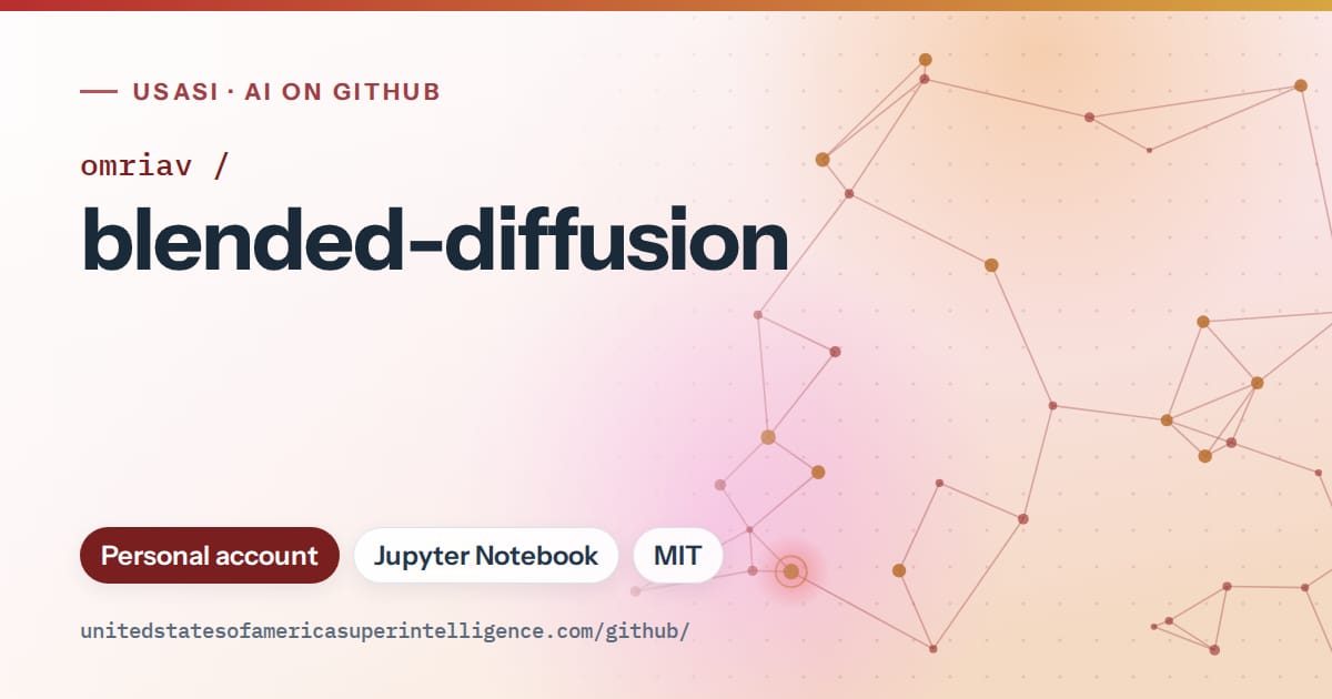 Generated red constellation network artwork for omriav/blended-diffusion, labeled USASI · AI on GitHub, with Personal account · Jupyter Notebook · MIT.