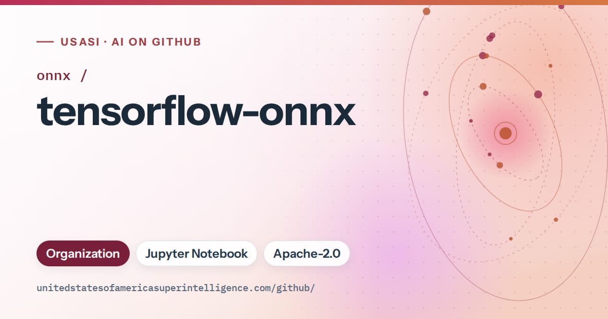 Generated pink orbit artwork for onnx/tensorflow-onnx, labeled USASI · AI on GitHub, with Organization · Jupyter Notebook · Apache-2.0.