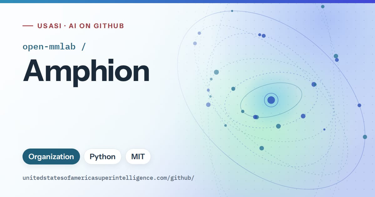 Generated sky blue orbit artwork for open-mmlab/Amphion, labeled USASI · AI on GitHub, with Organization · Python · MIT.