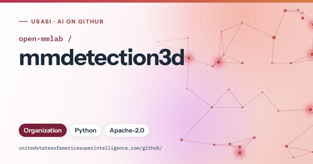 Generated pink constellation network artwork for open-mmlab/mmdetection3d, labeled USASI · AI on GitHub, with Organization · Python · Apache-2.0.