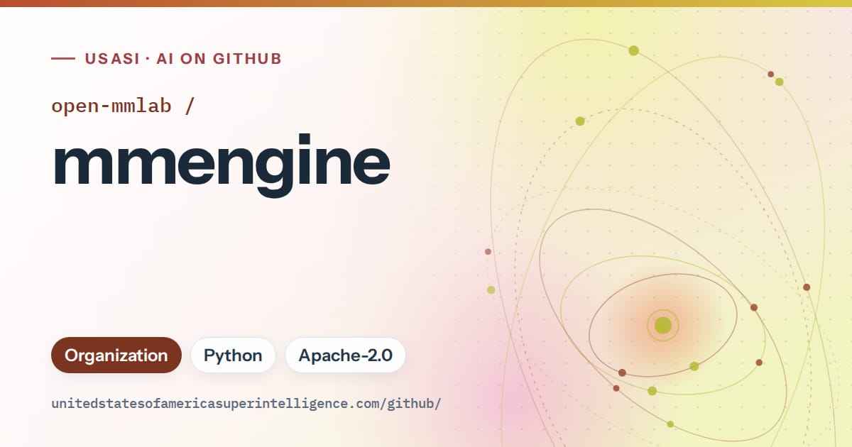Generated red orbit artwork for open-mmlab/mmengine, labeled USASI · AI on GitHub, with Organization · Python · Apache-2.0.
