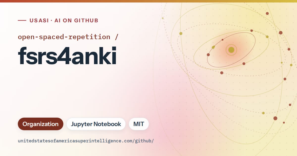 Generated red orbit artwork for open-spaced-repetition/fsrs4anki, labeled USASI · AI on GitHub, with Organization · Jupyter Notebook · MIT.