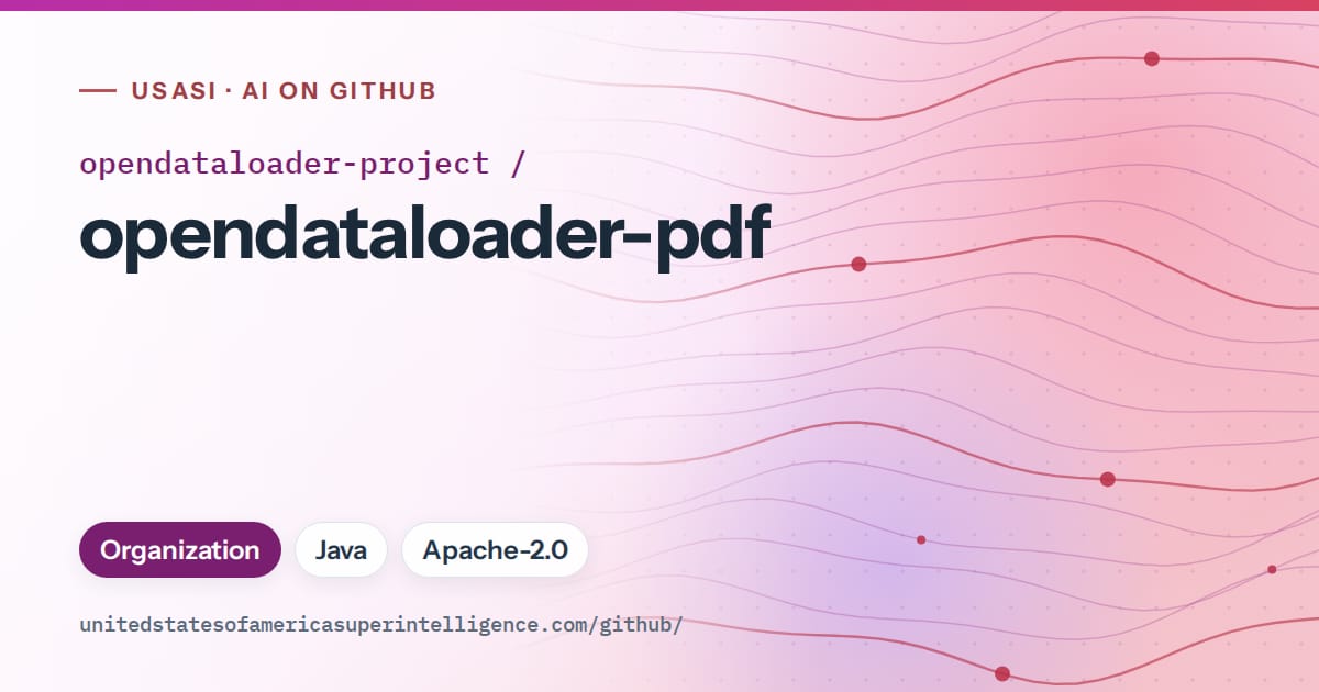 Generated purple flowing-wave artwork for opendataloader-project/opendataloader-pdf, labeled USASI · AI on GitHub, with Organization · Java · Apache-2.0.