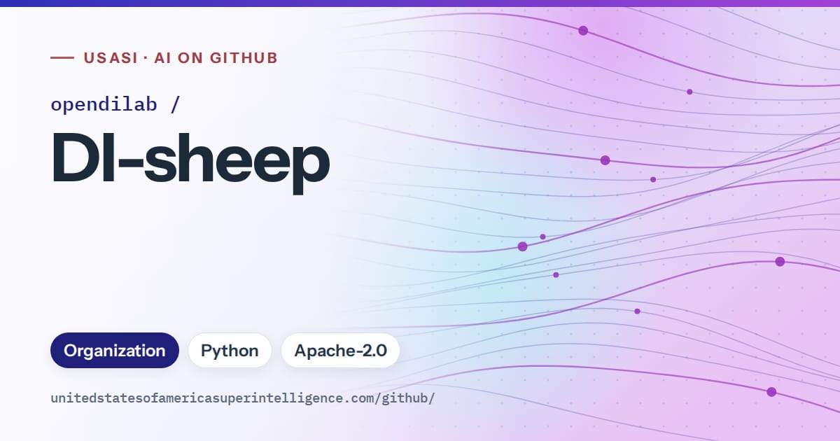 Generated blue flowing-wave artwork for opendilab/DI-sheep, labeled USASI · AI on GitHub, with Organization · Python · Apache-2.0.