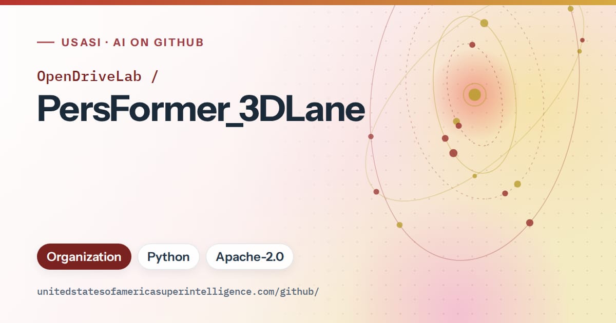 Generated red orbit artwork for OpenDriveLab/PersFormer_3DLane, labeled USASI · AI on GitHub, with Organization · Python · Apache-2.0.