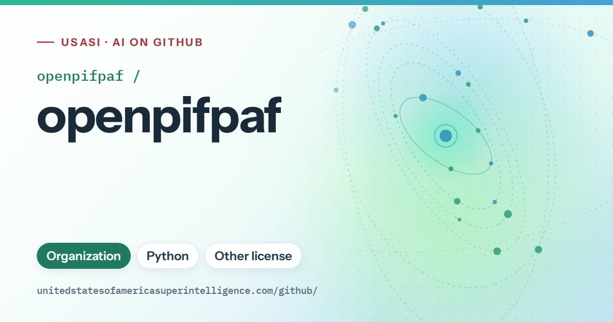 Generated teal orbit artwork for openpifpaf/openpifpaf, labeled USASI · AI on GitHub, with Organization · Python · Other license.