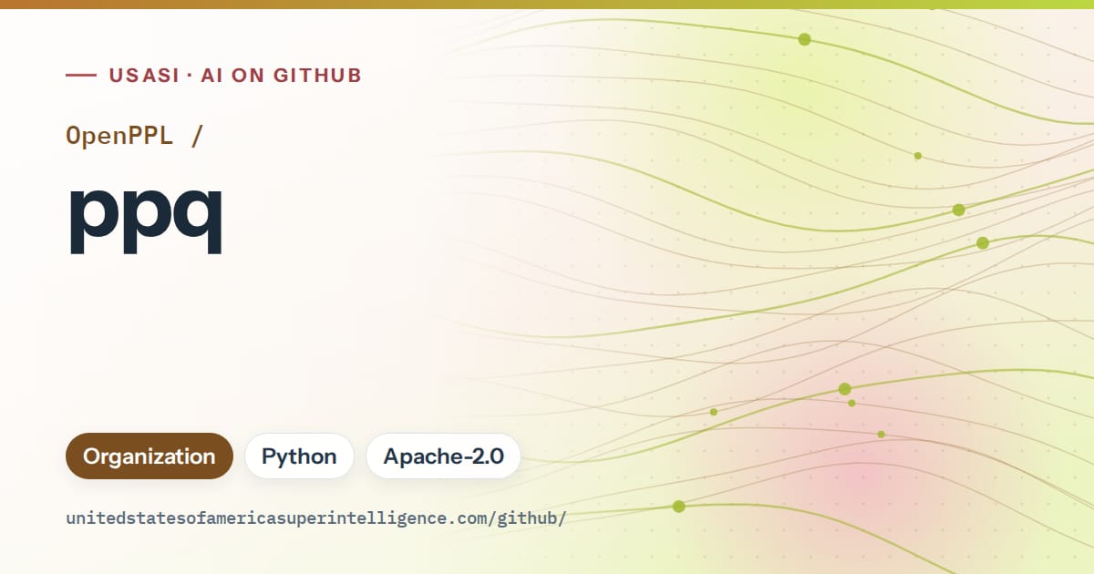 Generated orange flowing-wave artwork for OpenPPL/ppq, labeled USASI · AI on GitHub, with Organization · Python · Apache-2.0.