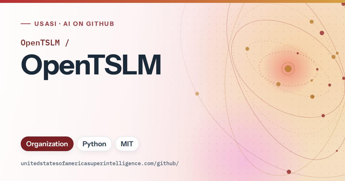 Generated red orbit artwork for OpenTSLM/OpenTSLM, labeled USASI · AI on GitHub, with Organization · Python · MIT.