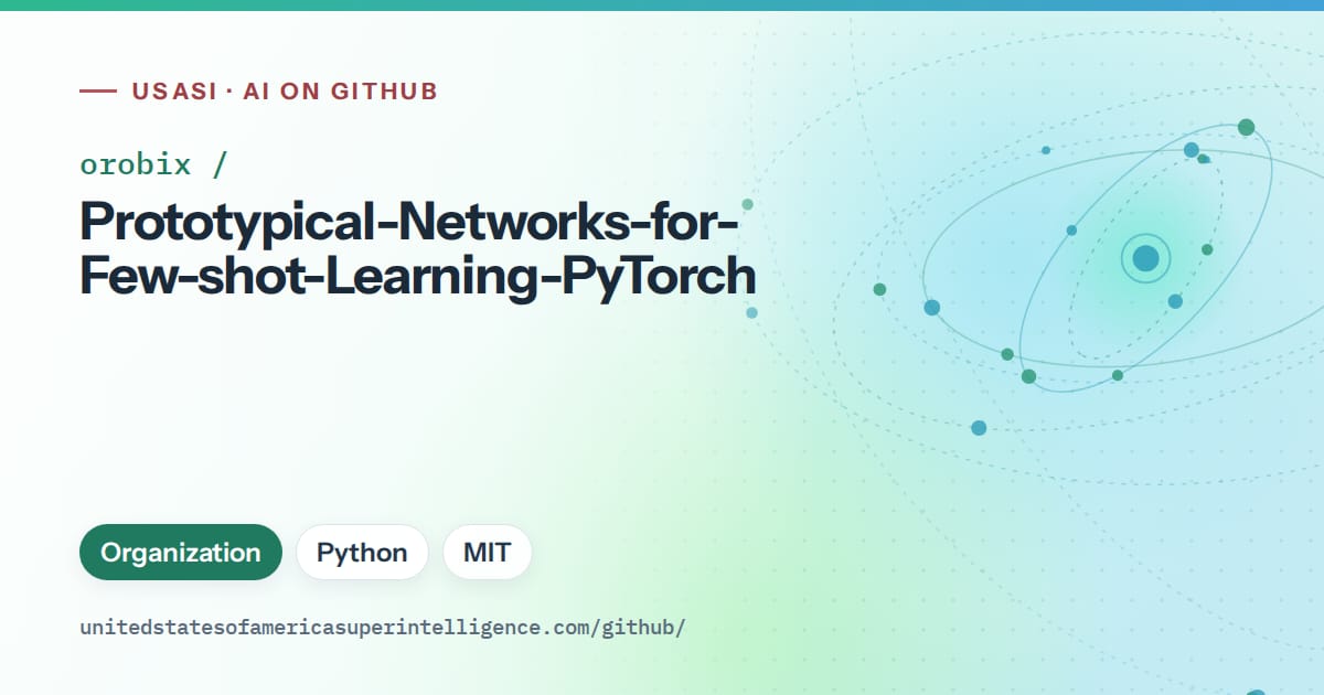 Generated teal orbit artwork for orobix/Prototypical-Networks-for-Few-shot-Learning-PyTorch, labeled USASI · AI on GitHub, with Organization · Python · MIT.