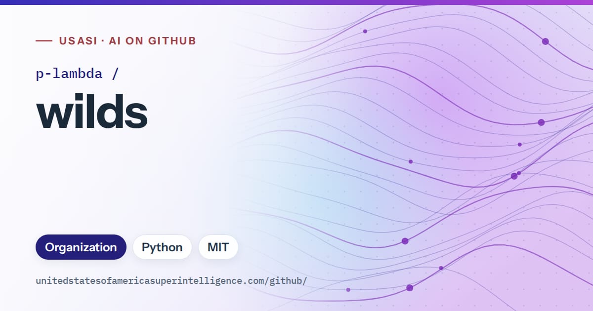 Generated blue flowing-wave artwork for p-lambda/wilds, labeled USASI · AI on GitHub, with Organization · Python · MIT.