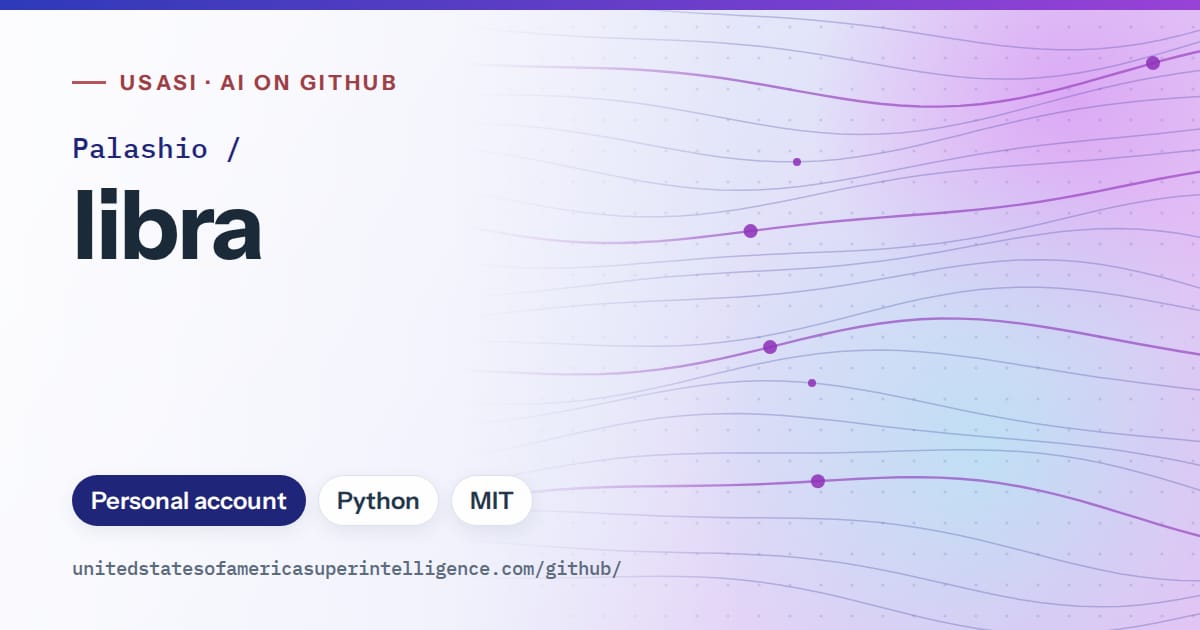 Generated blue flowing-wave artwork for Palashio/libra, labeled USASI · AI on GitHub, with Personal account · Python · MIT.