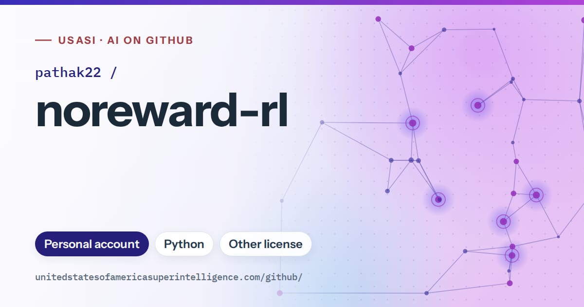 Generated blue constellation network artwork for pathak22/noreward-rl, labeled USASI · AI on GitHub, with Personal account · Python · Other license.