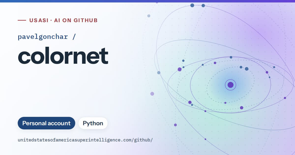 Generated sky blue orbit artwork for pavelgonchar/colornet, labeled USASI · AI on GitHub, with Personal account · Python.