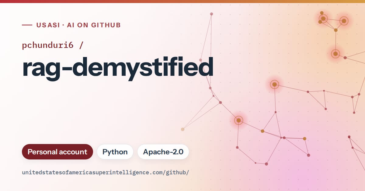 Generated red constellation network artwork for pchunduri6/rag-demystified, labeled USASI · AI on GitHub, with Personal account · Python · Apache-2.0.