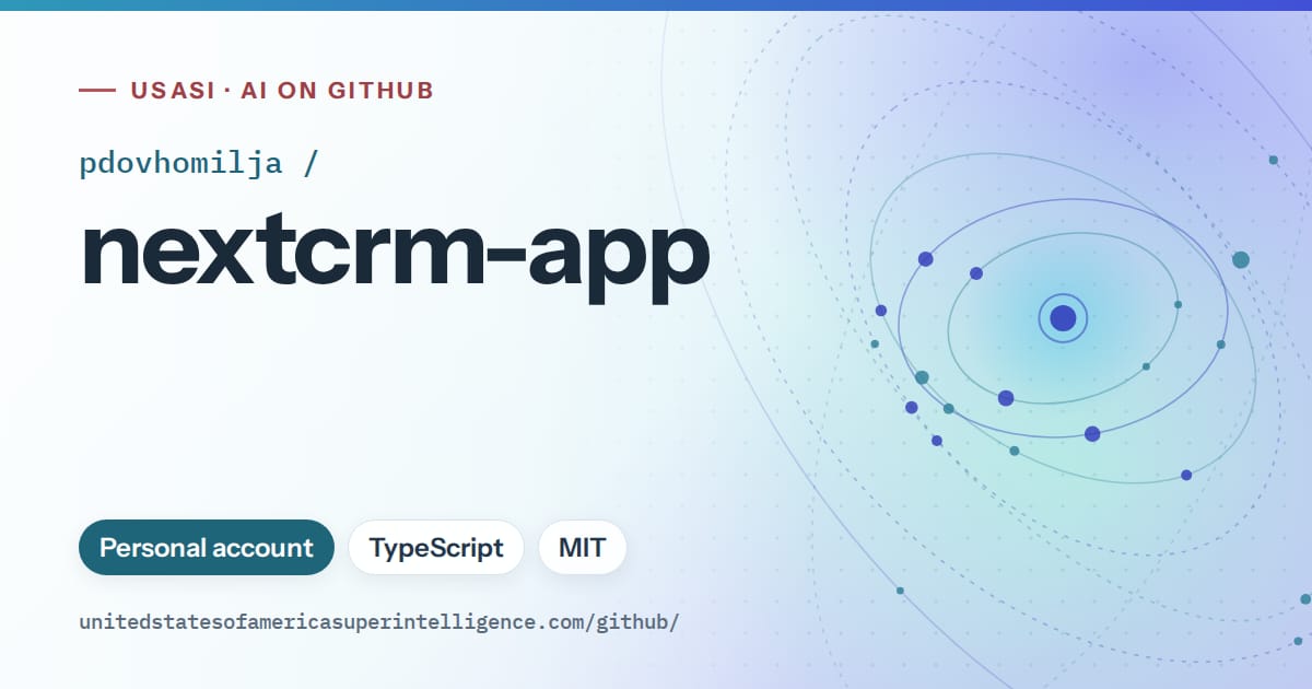 Generated sky blue orbit artwork for pdovhomilja/nextcrm-app, labeled USASI · AI on GitHub, with Personal account · TypeScript · MIT.