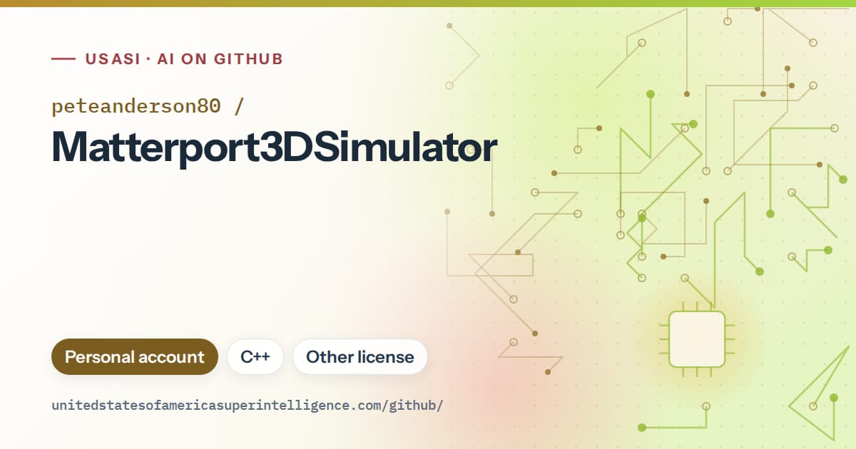 Generated orange circuit-trace artwork for peteanderson80/Matterport3DSimulator, labeled USASI · AI on GitHub, with Personal account · C++ · Other license.